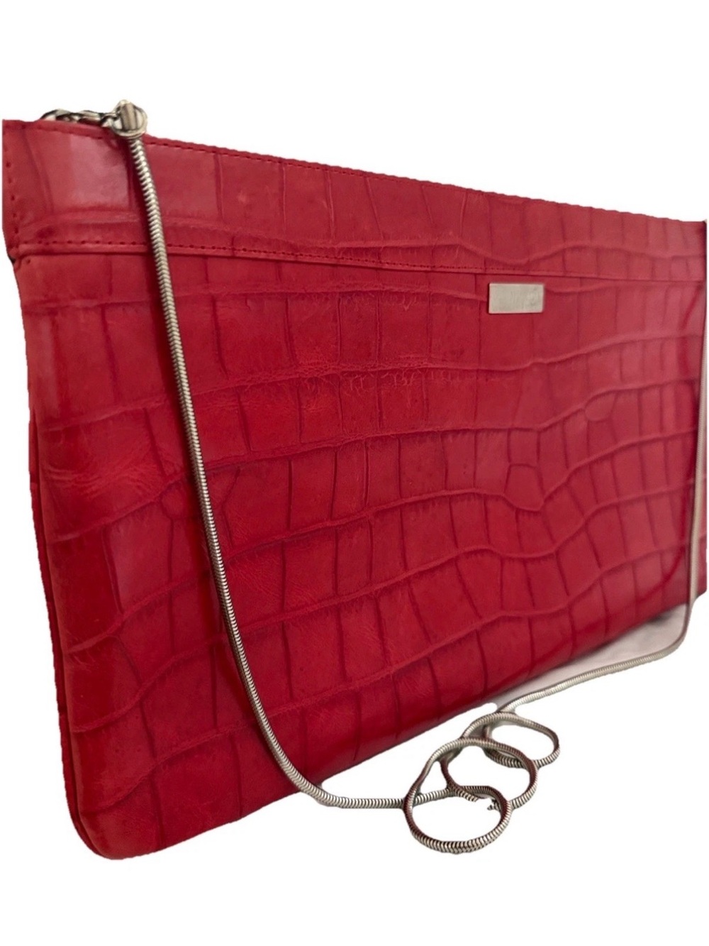 VINTAGE Bruno Magli Monica Croc Embossed Red Leather Clutch Bag Y2K RARE Indie
